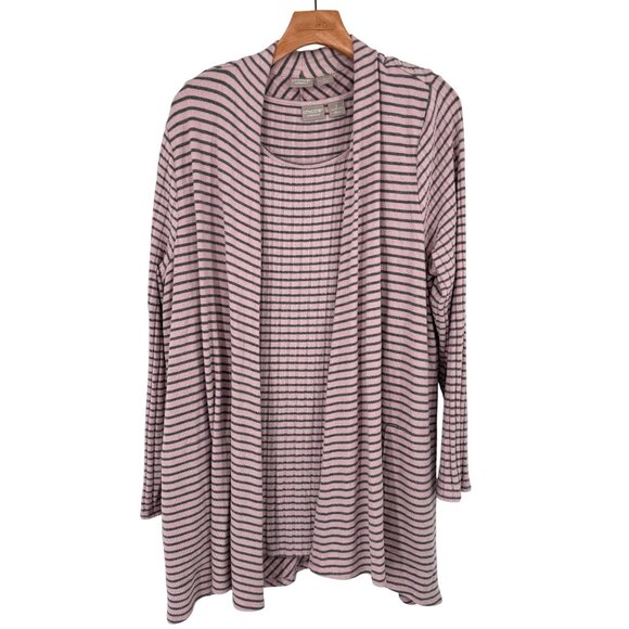 Chicos 3 Zenergy 2 pc Pink Gray Striped  Cardigan knit  top tank Womens Size XL - Picture 2 of 13